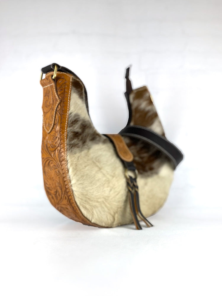 Cowhide & Tooled Leather Crescent Purse