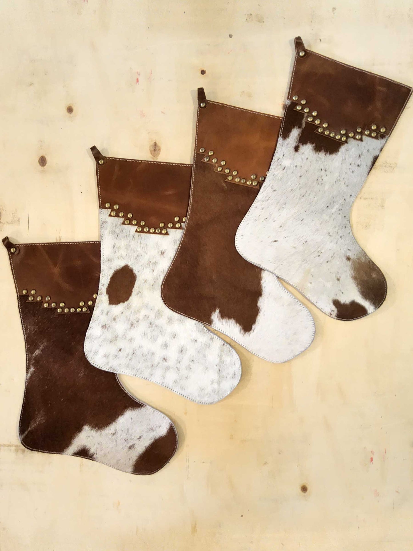 Cowhide Stocking with Leather and Brass Studs