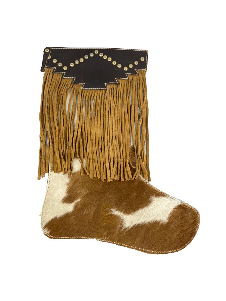 Cowhide Stocking with Leather Fringe and Studs