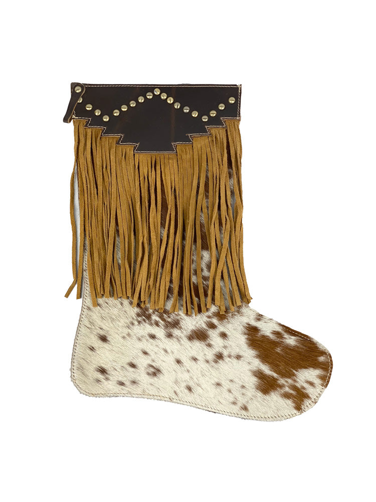 Cowhide Stocking with Leather Fringe and Studs