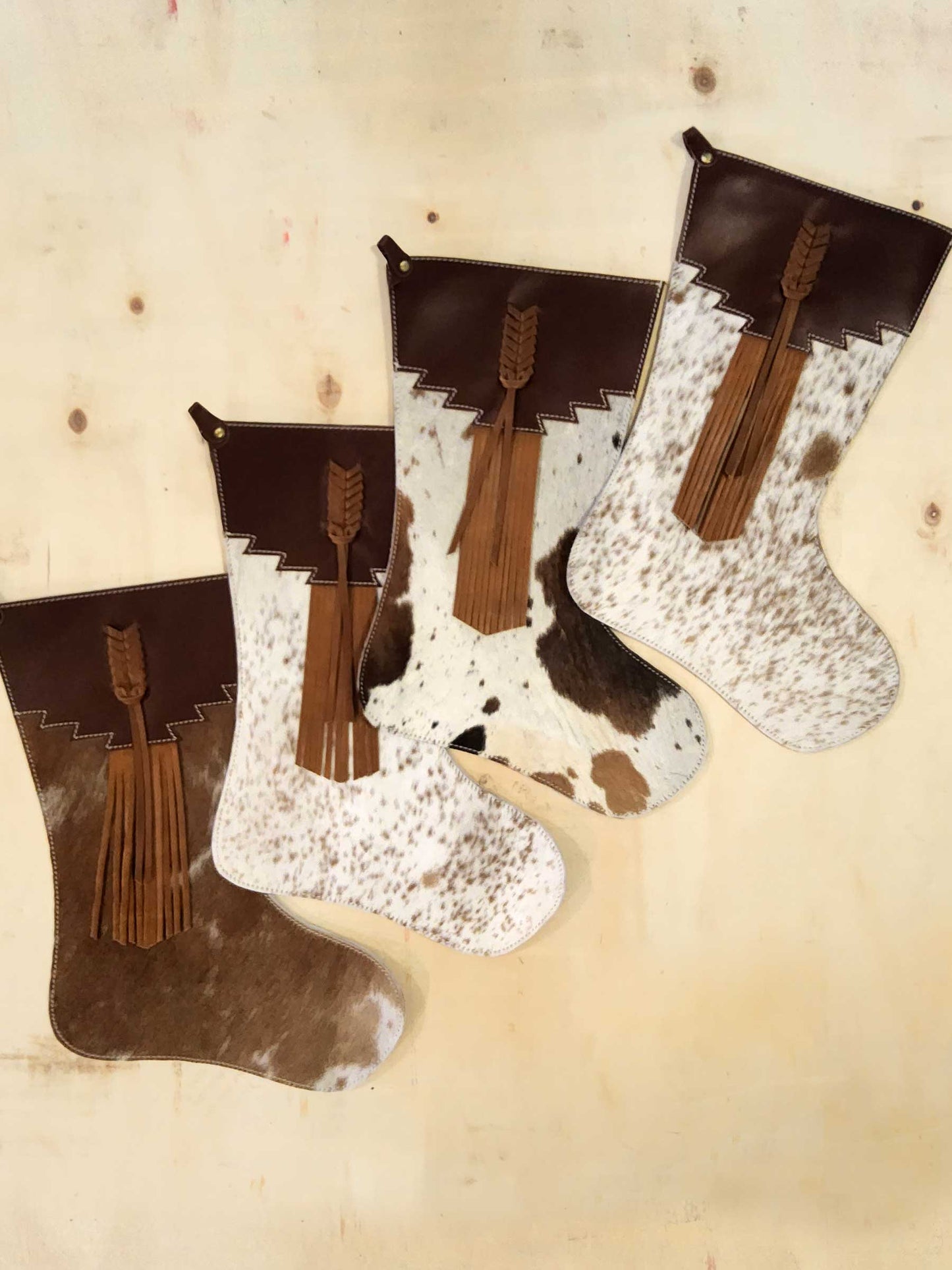 Cowhide Stocking with Braided Leather Fringe