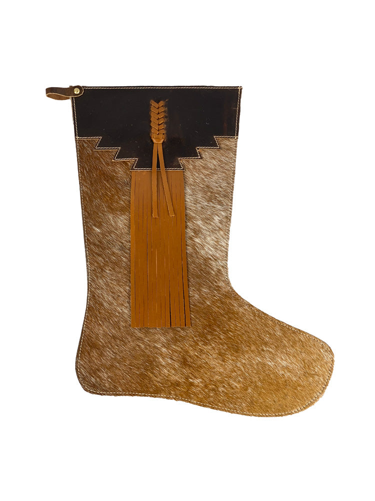 Cowhide Stocking with Braided Leather Fringe