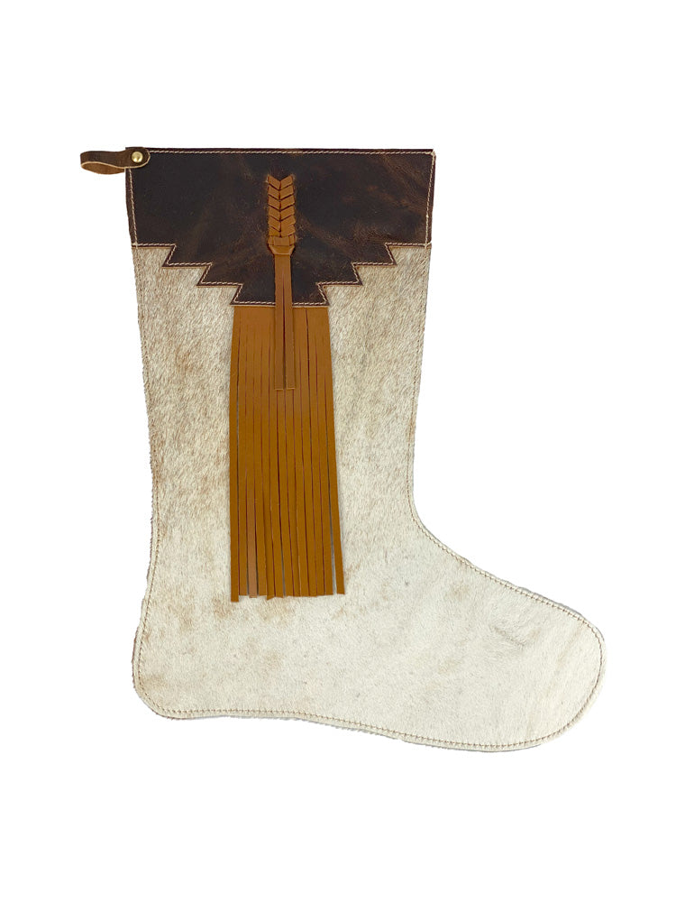 Cowhide Stocking with Braided Leather Fringe