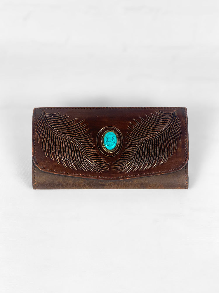 Tooled Leather Feather Wallet