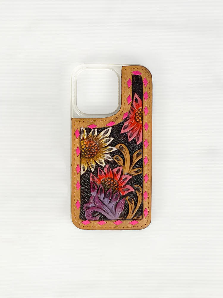 iPhone 15-Pro Cover Tooled Leather Western Phone Case – Tanned