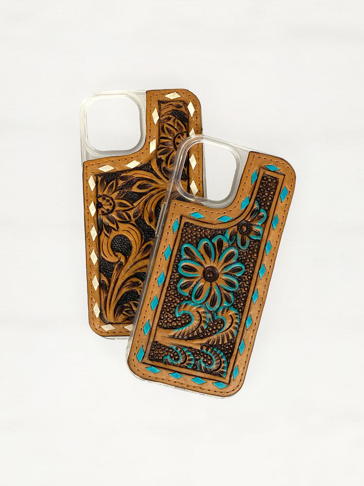 iPhone 15 Cover - Tooled Leather Western Phone Case