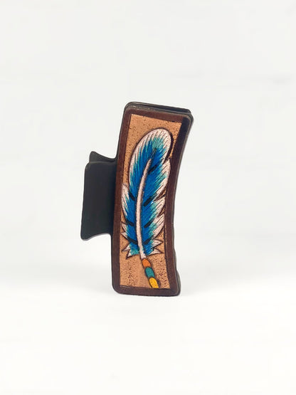 Western Tooled Leather Hair Clip