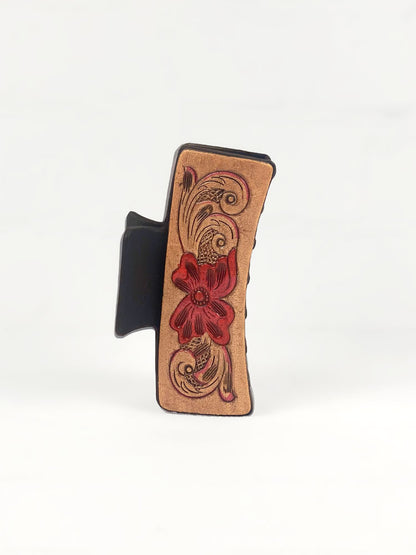 Western Tooled Leather Hair Clip