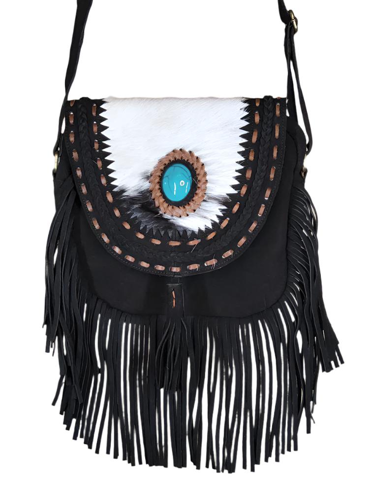 Western Black Suede Fringe Purse