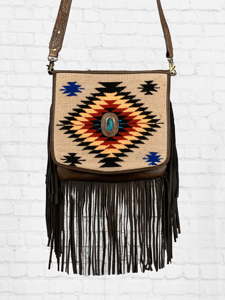 Aztec & Leather Flap Closure Purse (Concealed-Carry)