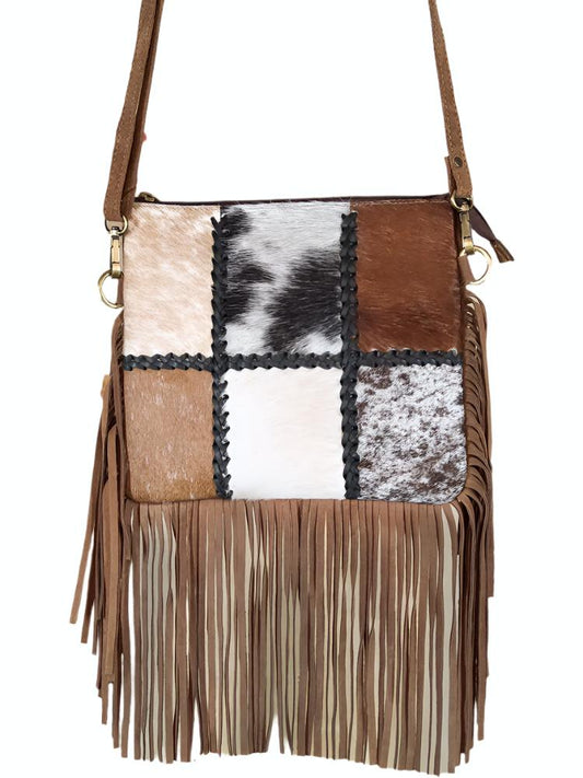 Patchwork Cowhide Purse with Fringe