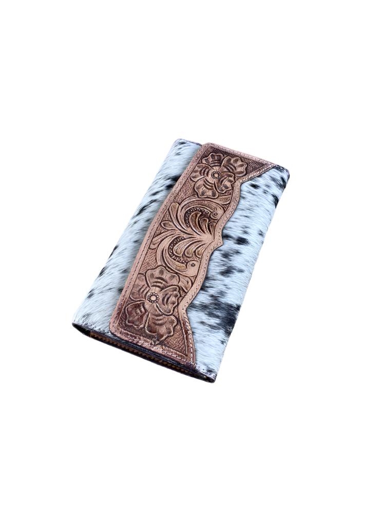 Cowhide & Tooled Leather Button Clutch