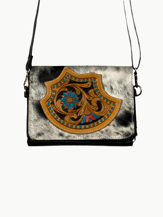 Cowhide Purse with Tooled Leather Accent Patch