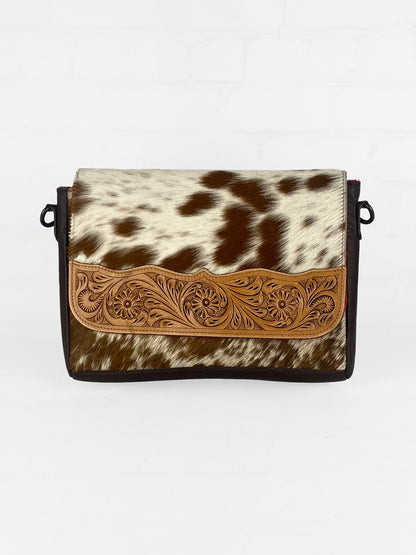 Cowhide & Tooled Leather Flap Purse