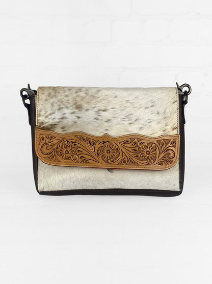 Cowhide & Tooled Leather Flap Purse