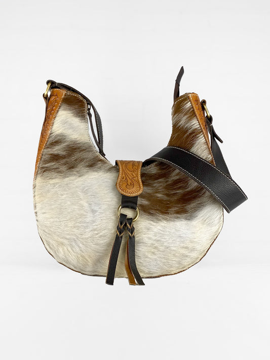 Cowhide & Tooled Leather Crescent Purse