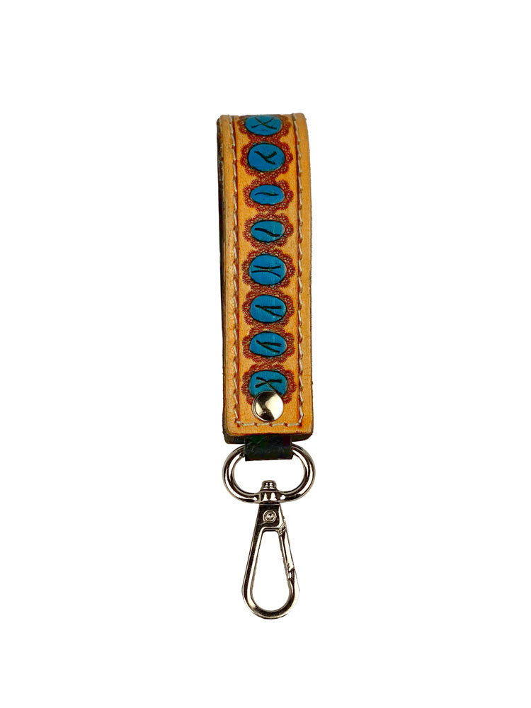 Leather Loop Keychain with Turquoise Stones – Tanned + Tooled