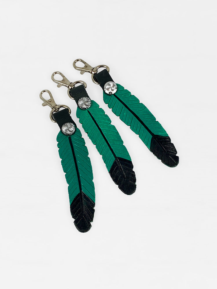 Painted Leather Feather Keychain