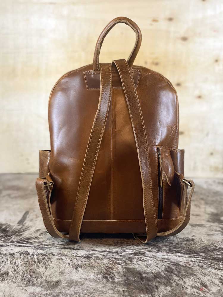 Western Leather Backpack with Tooled Leather & Cowhide