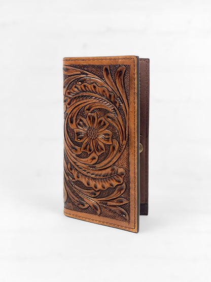 Large Bi-Fold Tooled Leather Western Wallet