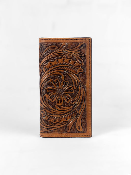 Large Bi-Fold Tooled Leather Western Wallet