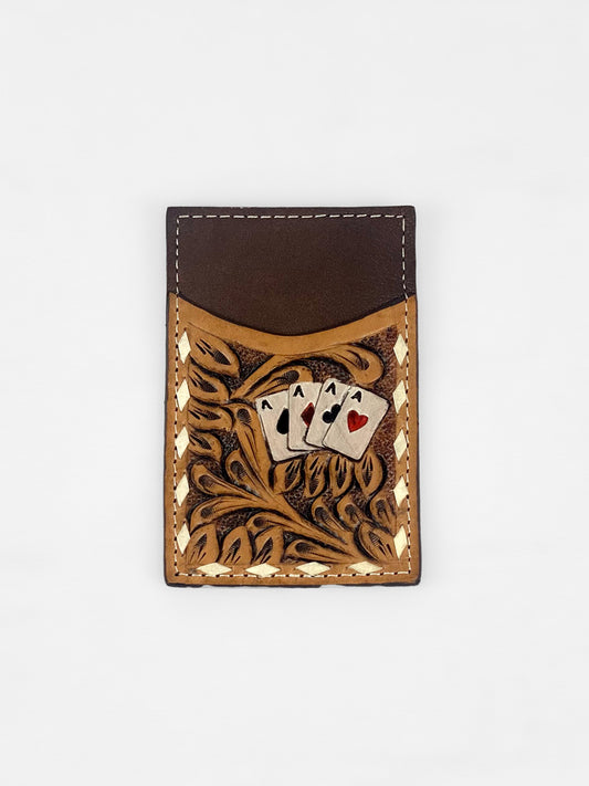 Tooled Leather Aces Slim Cardholder Wallet