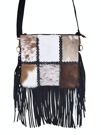 Patchwork Cowhide Purse with Fringe