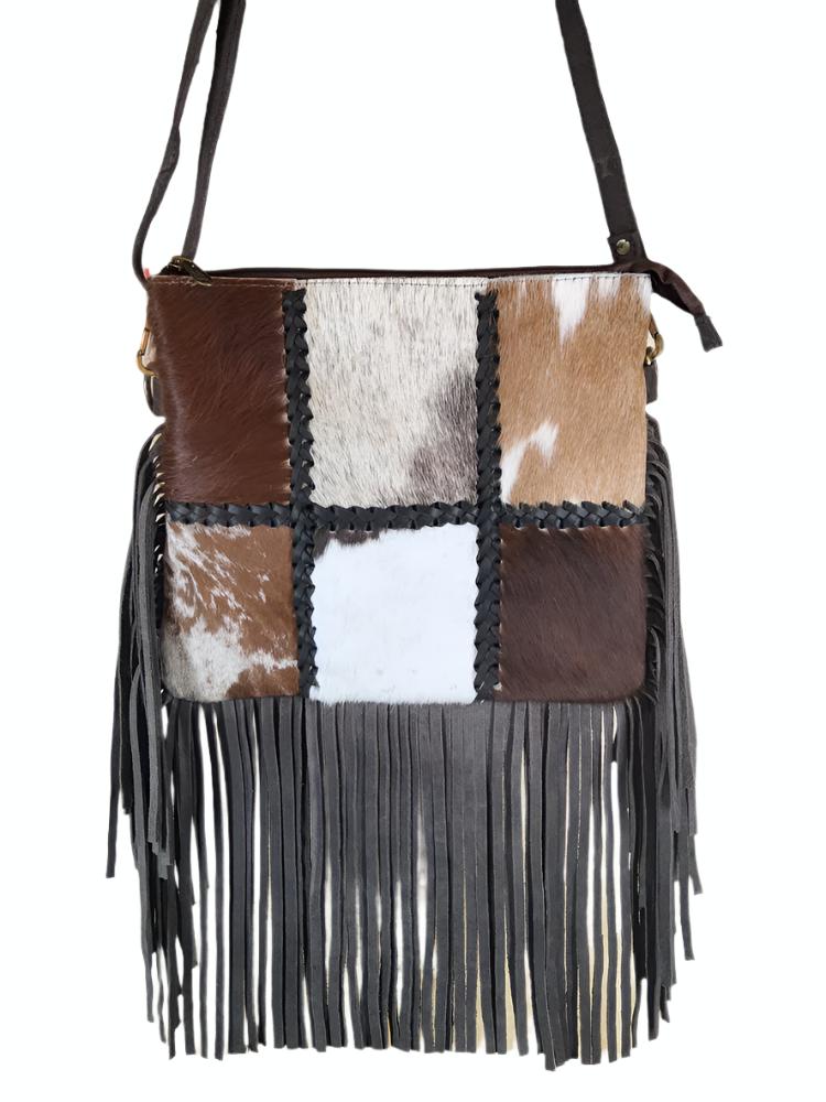 Patchwork Cowhide Purse with Fringe